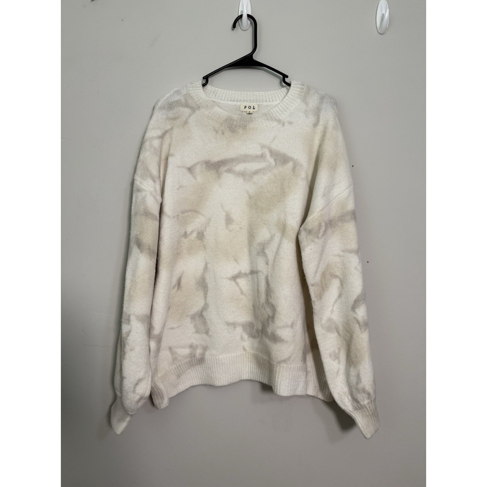 POL Sz L Neutral Sweater Knit Tie Dye Boho Oversized Comfort Casual Beige Gray